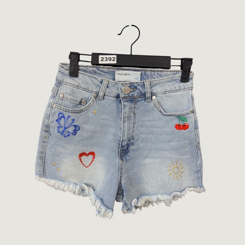 Banjara Denim Shorts Womens 0/23 Blue Embroidered Butterfly Heart Frayed Hem